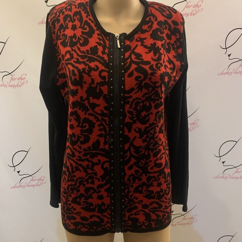 Jenny. Sz Large. Zip Front Acrylic Knit Sweater. B86.